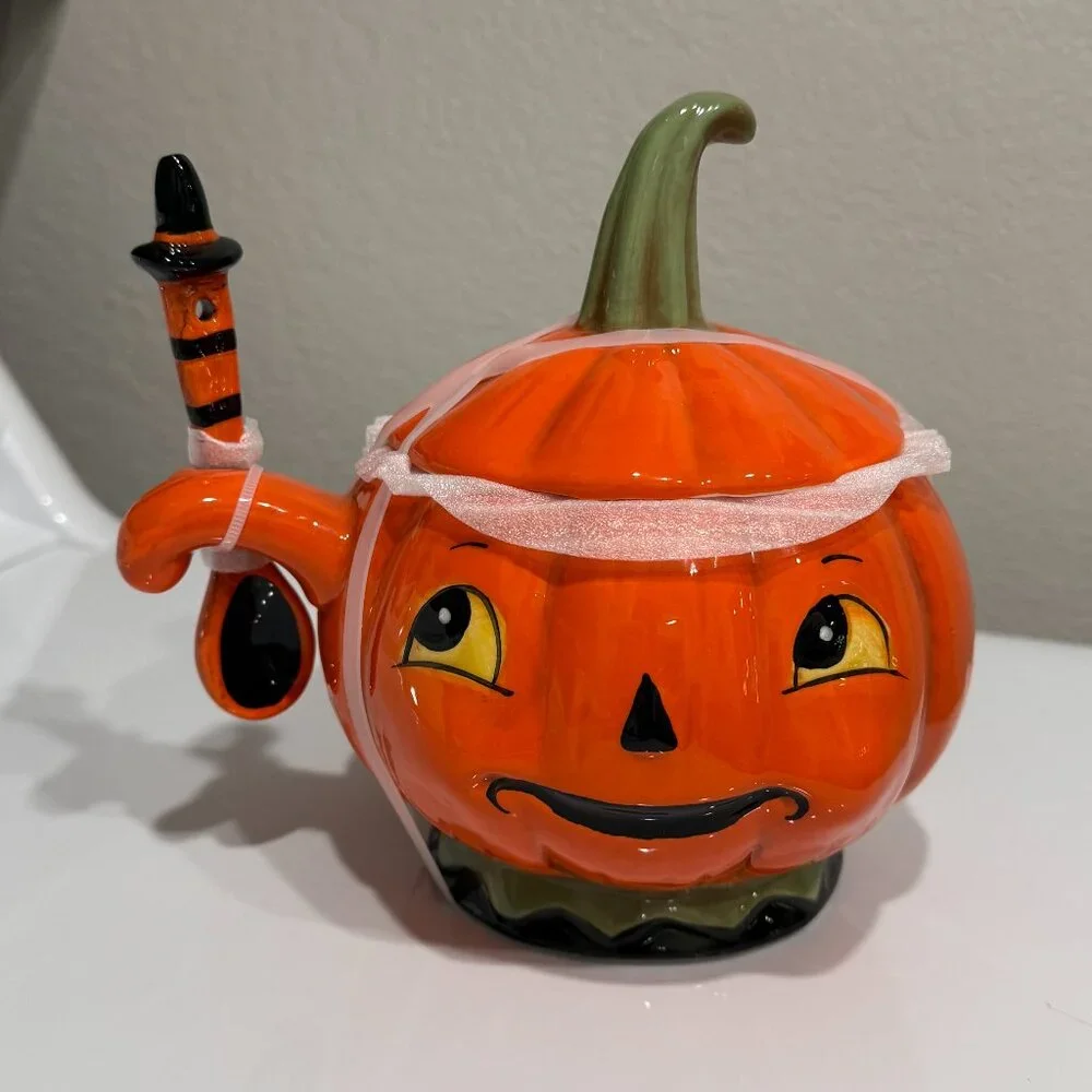 Johanna Parker Halloween Pumpkin Covered Candy Bowl With Spoon NEW